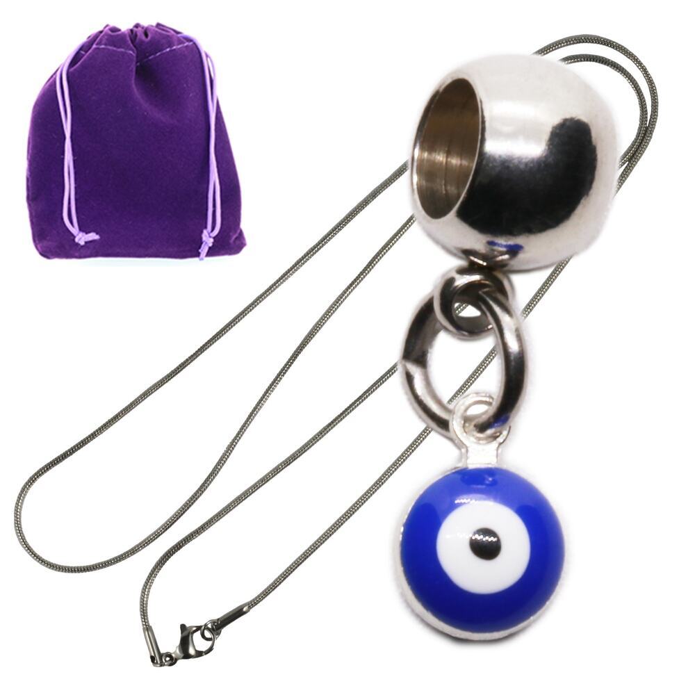 Evil Eye Necklace Blue Stainless Steel Chain with Bead Pendant Charm Gift Pouch